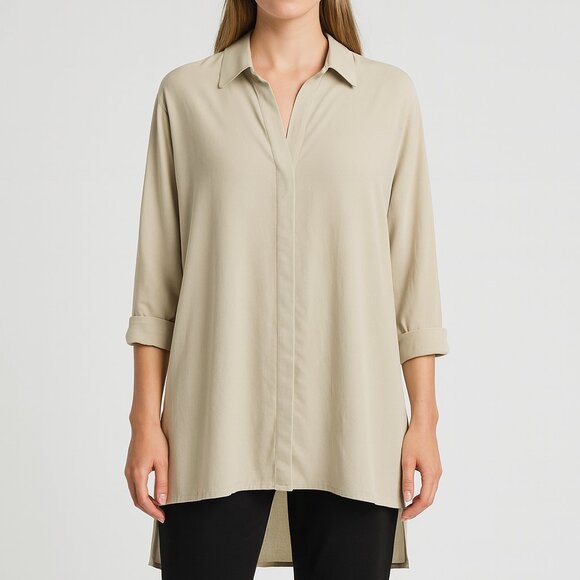 Aday Tan Something Cool Long Sleeve Button Down Tan Size Medium - Picture 1 of 4